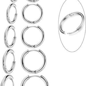 10 Pairs Silver Hoop Earrings Set for Women Surgical Steel Hoop Earrings Lightwe